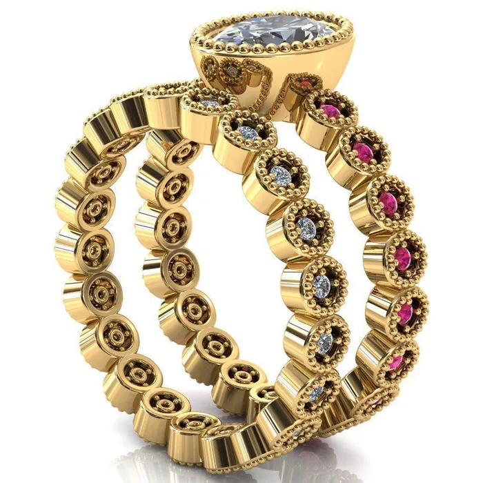 Rings Fire Brilliance Borea Oval Center Stone Full Bezel Milgrain Ruby Accent Full Eternity Ring
