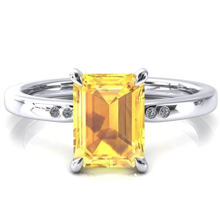 Rings Fire Brilliance Maise Emerald Yellow Sapphire 4 Prong Diamond Accent Engagement Ring Rings Fire Brilliance Maise Emerald Yellow Sapphire 4 Prong Diamond Accent Engagement Ring