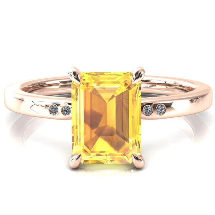 Rings Fire Brilliance Maise Emerald Yellow Sapphire 4 Prong Diamond Accent Engagement Ring