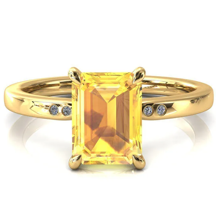 Rings Fire Brilliance Maise Emerald Yellow Sapphire 4 Prong Diamond Accent Engagement Ring