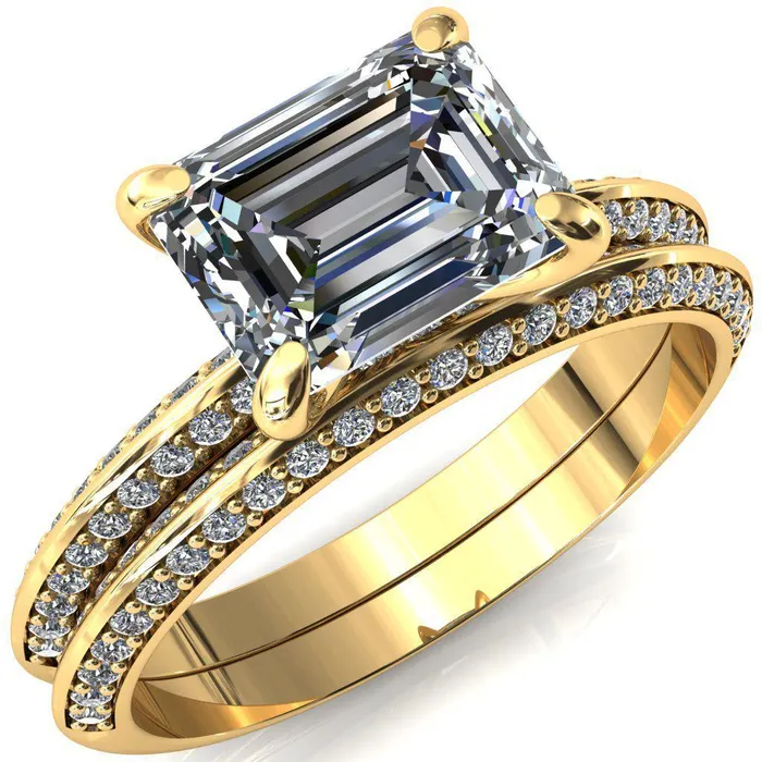 Rings Fire Brilliance Nancy Emerald Center Stone EastWest 4 Prong 12 Eternity Diamond Knife Shank Accent Engagement Ring Rings Fire Brilliance Nancy Emerald Center Stone EastWest 4 Prong 12 Eternity Diamond Knife Shank Accent Engagement Ring