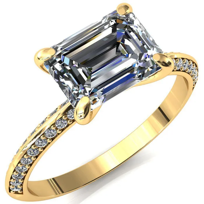 Rings Fire Brilliance Nancy Emerald Center Stone EastWest 4 Prong 12 Eternity Diamond Knife Shank Accent Engagement Ring