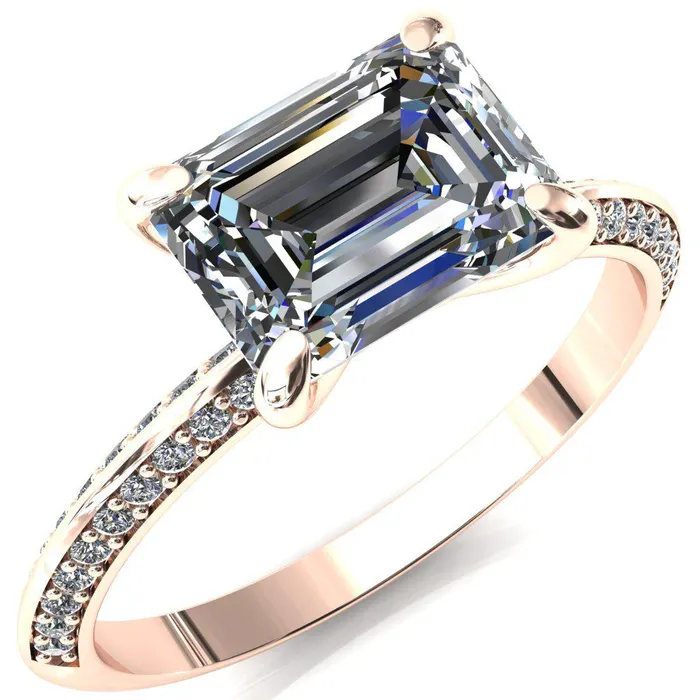 Rings Fire Brilliance Nancy Emerald Center Stone EastWest 4 Prong 12 Eternity Diamond Knife Shank Accent Engagement Ring