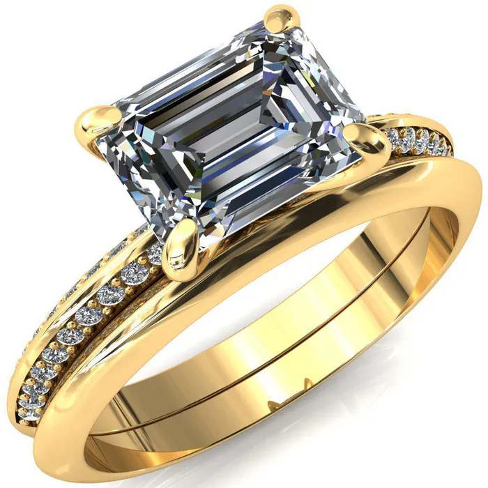 Rings Fire Brilliance Nancy Emerald Center Stone EastWest 4 Prong 12 Eternity Diamond Knife Shank Accent Engagement Ring