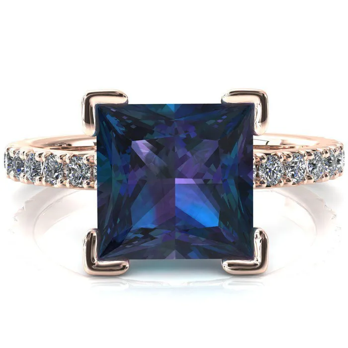 Rings Fire Brilliance Nefili Princess Alexandrite 4 Prong 58 Eternity Diamond French Pave Engagement Ring
