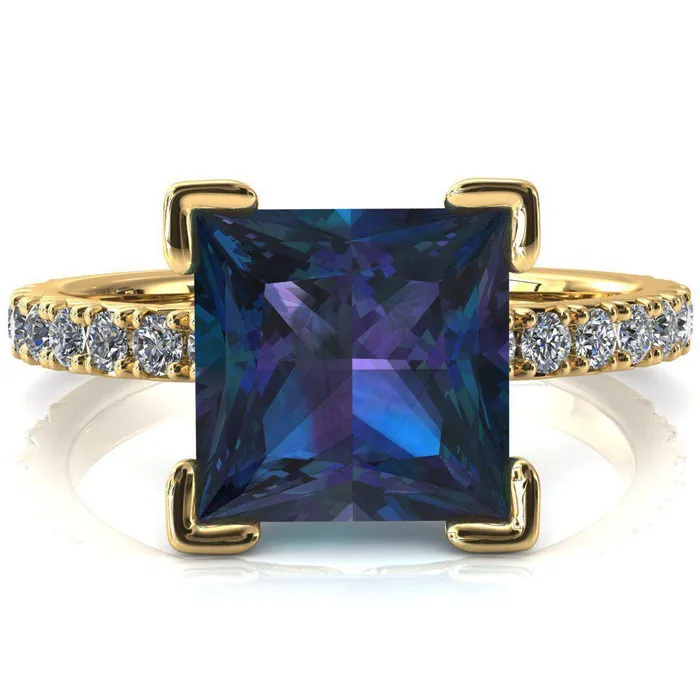 Rings Fire Brilliance Nefili Princess Alexandrite 4 Prong 58 Eternity Diamond French Pave Engagement Ring
