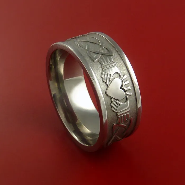 Rings Lashbrook Titanium Ring with Claddagh Milled Celtic Design Inlay Custom Made Band Rings Lashbrook Titanium Ring with Claddagh Milled Celtic Design Inlay Custom Made Band