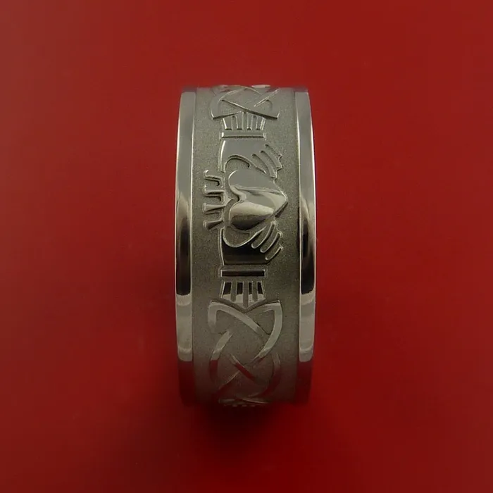 Rings Lashbrook Titanium Ring with Claddagh Milled Celtic Design Inlay Custom Made Band Rings Lashbrook Titanium Ring with Claddagh Milled Celtic Design Inlay Custom Made Band