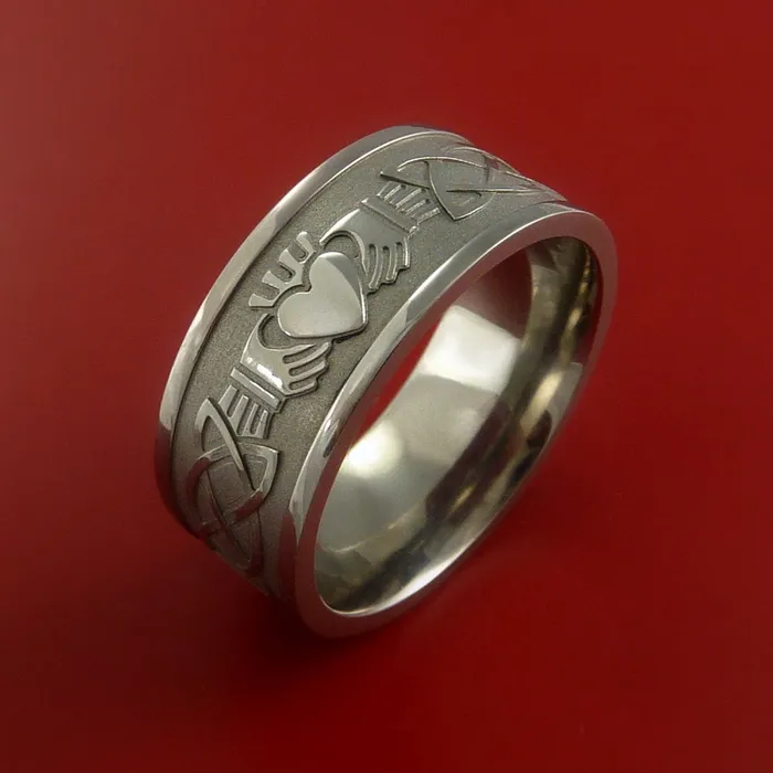 Rings Lashbrook Titanium Ring with Claddagh Milled Celtic Design Inlay Custom Made Band Rings Lashbrook Titanium Ring with Claddagh Milled Celtic Design Inlay Custom Made Band