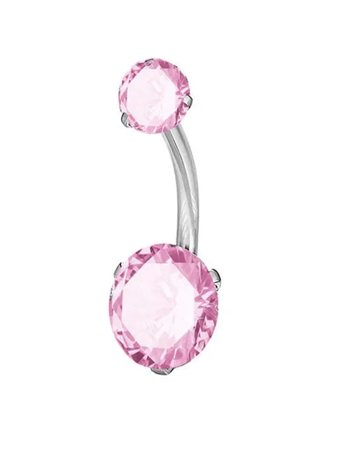 Rings P115 Silver Light Pink Rhinestone Belly Button Ring 02