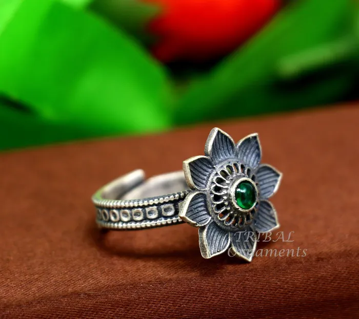 Rings TRIBAL ORNAMENTS floral design 925 sterling solid silver fabulous craftsmanship vintage design tribal adjustable ring band for women Rajasthan India SR334 Rings TRIBAL ORNAMENTS floral design 925 sterling solid silver fabulous craftsmanship vintage design tribal adjustable ring band for women Rajasthan India SR334