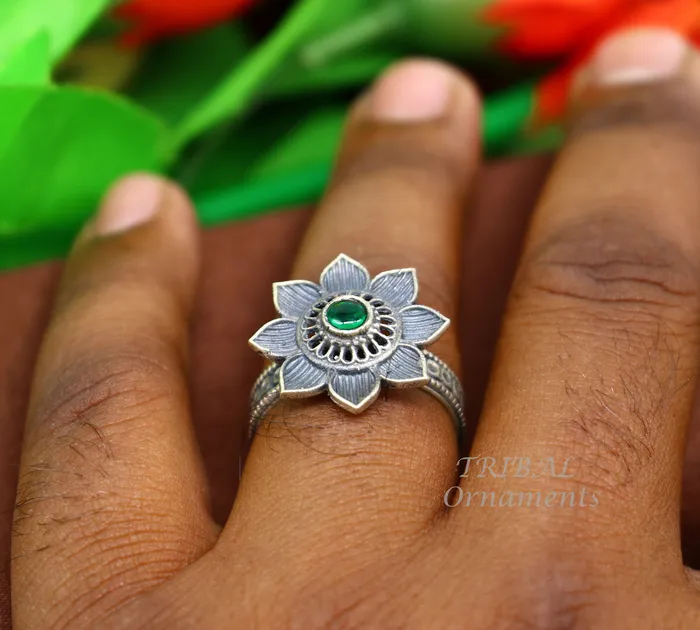 Rings TRIBAL ORNAMENTS floral design 925 sterling solid silver fabulous craftsmanship vintage design tribal adjustable ring band for women Rajasthan India SR334 Rings TRIBAL ORNAMENTS floral design 925 sterling solid silver fabulous craftsmanship vintage design tribal adjustable ring band for women Rajasthan India SR334
