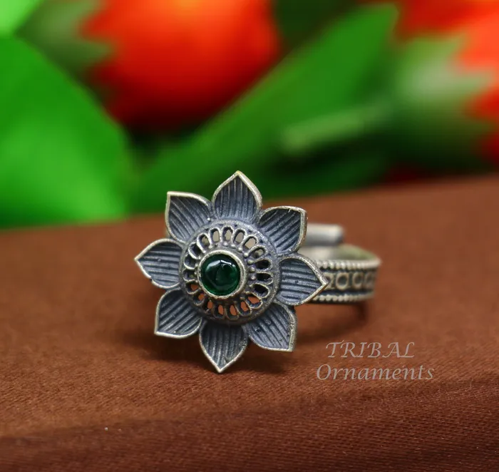 Rings TRIBAL ORNAMENTS floral design 925 sterling solid silver fabulous craftsmanship vintage design tribal adjustable ring band for women Rajasthan India SR334 Rings TRIBAL ORNAMENTS floral design 925 sterling solid silver fabulous craftsmanship vintage design tribal adjustable ring band for women Rajasthan India SR334