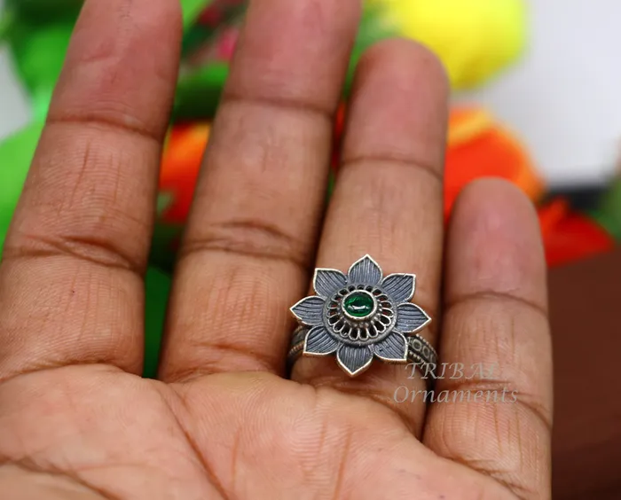 Rings TRIBAL ORNAMENTS floral design 925 sterling solid silver fabulous craftsmanship vintage design tribal adjustable ring band for women Rajasthan India SR334 Rings TRIBAL ORNAMENTS floral design 925 sterling solid silver fabulous craftsmanship vintage design tribal adjustable ring band for women Rajasthan India SR334
