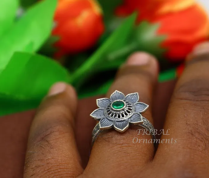 Rings TRIBAL ORNAMENTS floral design 925 sterling solid silver fabulous craftsmanship vintage design tribal adjustable ring band for women Rajasthan India SR334 Rings TRIBAL ORNAMENTS floral design 925 sterling solid silver fabulous craftsmanship vintage design tribal adjustable ring band for women Rajasthan India SR334