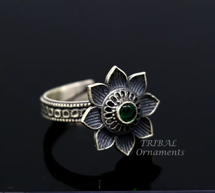 Rings TRIBAL ORNAMENTS floral design 925 sterling solid silver fabulous craftsmanship vintage design tribal adjustable ring band for women Rajasthan India SR334 Rings TRIBAL ORNAMENTS floral design 925 sterling solid silver fabulous craftsmanship vintage design tribal adjustable ring band for women Rajasthan India SR334