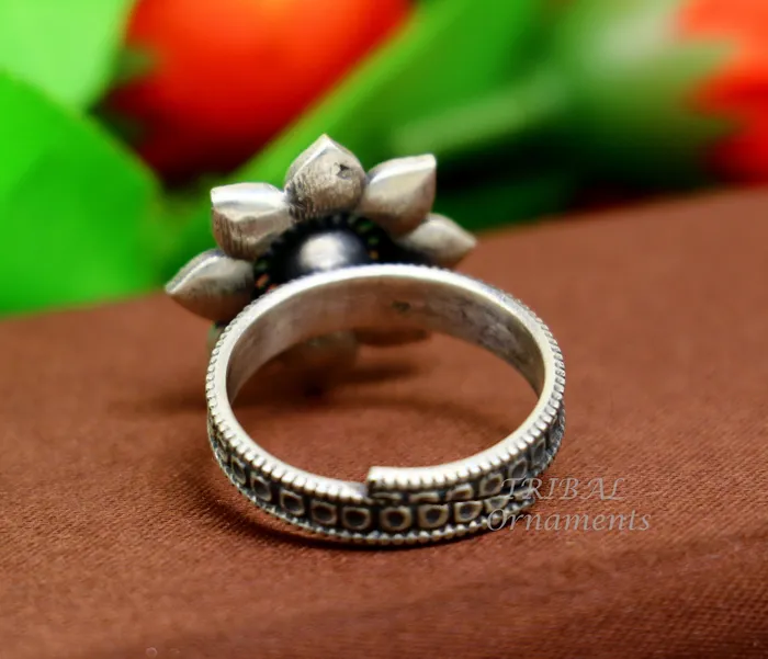 Rings TRIBAL ORNAMENTS floral design 925 sterling solid silver fabulous craftsmanship vintage design tribal adjustable ring band for women Rajasthan India SR334 Rings TRIBAL ORNAMENTS floral design 925 sterling solid silver fabulous craftsmanship vintage design tribal adjustable ring band for women Rajasthan India SR334