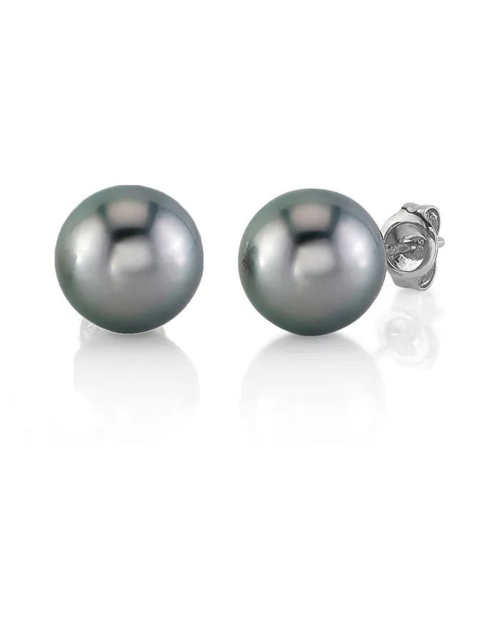 spt Black Tahitian Pearl Stud Earrings Silver Overtone Earrings
