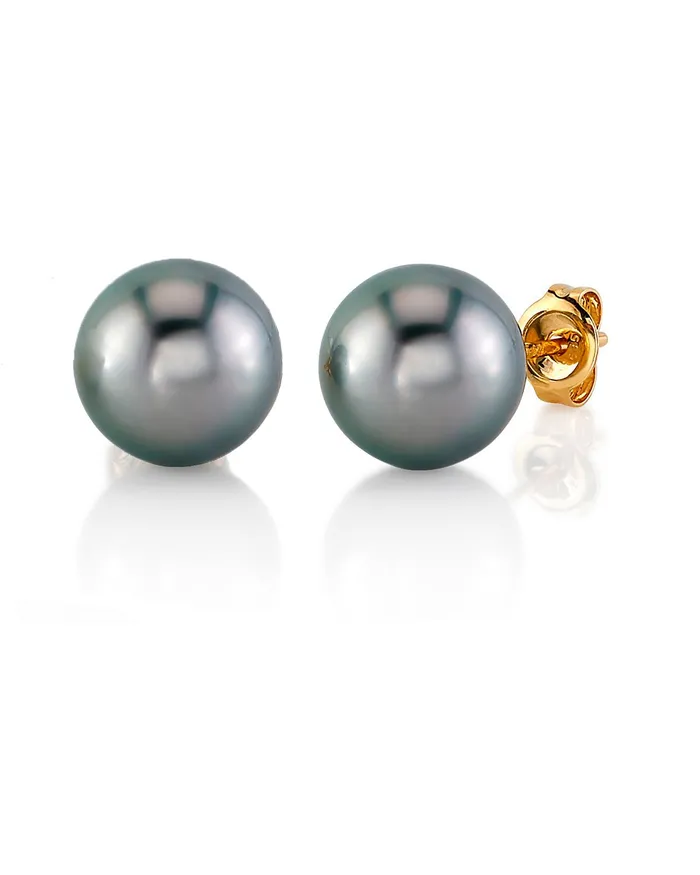spt Black Tahitian Pearl Stud Earrings Silver Overtone Earrings