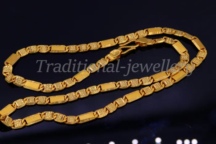 TRIBAL ORNAMENTS Necklaces 20 inches long handmade 22kt yellow gold royal navabi nawabi chain necklace gorgeous diamond cut design india jewelry for gifting