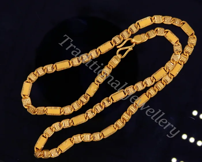 TRIBAL ORNAMENTS Necklaces 20 inches long handmade 22kt yellow gold royal navabi nawabi chain necklace gorgeous diamond cut design india jewelry for gifting