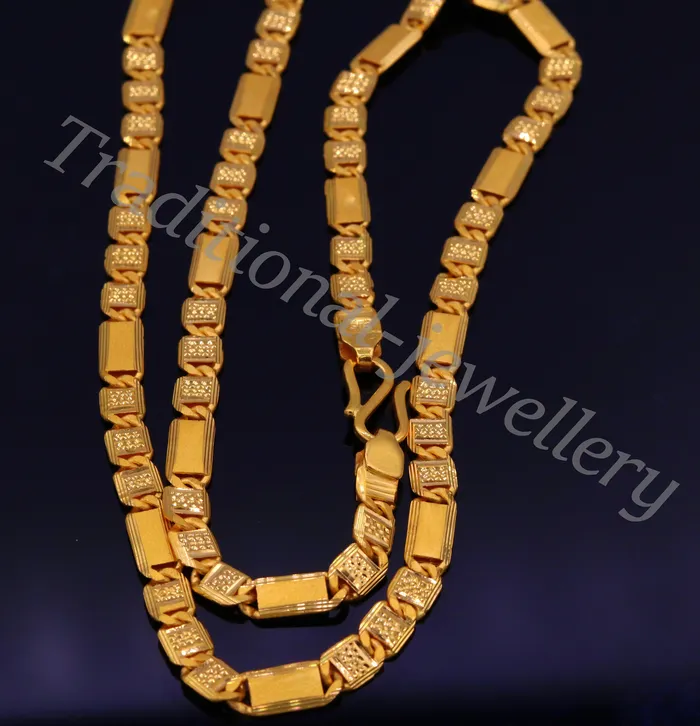 TRIBAL ORNAMENTS Necklaces 20 inches long handmade 22kt yellow gold royal navabi nawabi chain necklace gorgeous diamond cut design india jewelry for gifting