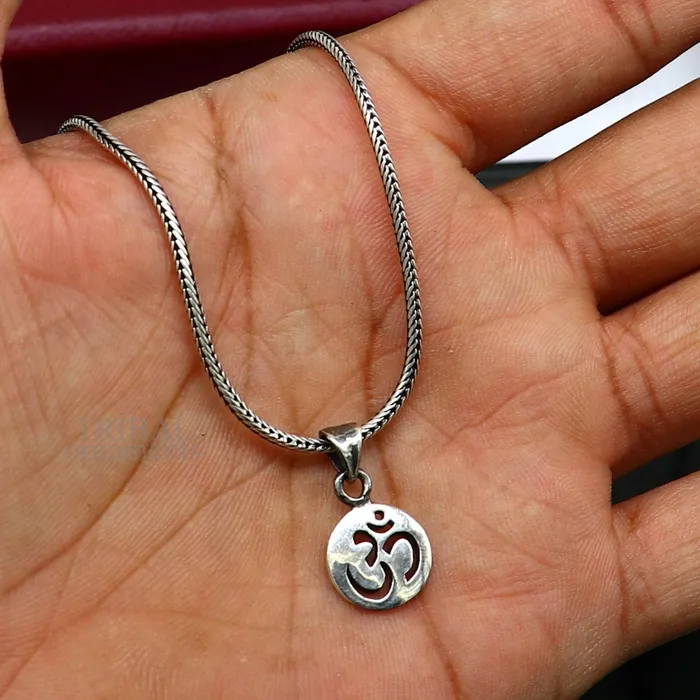 TRIBAL ORNAMENTS Necklaces 925 sterling silver handmade Hindu mantra Aum OM pendant amazing stylish unisex pendant personalized jewelry tribal jewelry ssp1655