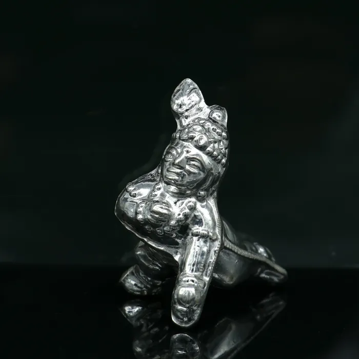 TRIBAL ORNAMENTS Necklaces Handmade design Indian idol little Krishna Ladu Gopal bala gopala small silver statue sculpture home temple puja art utensils su215
