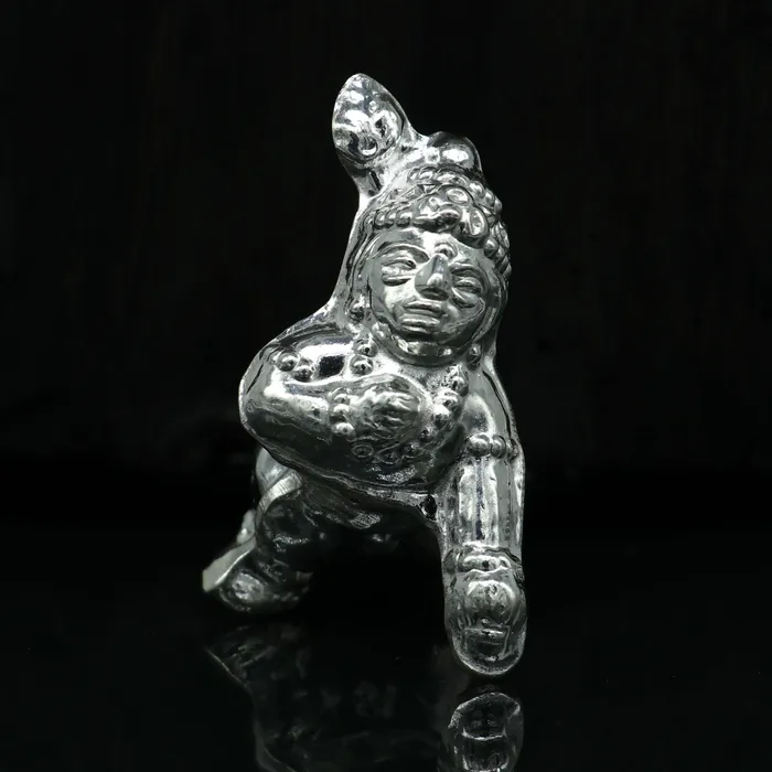 TRIBAL ORNAMENTS Necklaces Handmade design Indian idol little Krishna Ladu Gopal bala gopala small silver statue sculpture home temple puja art utensils su215