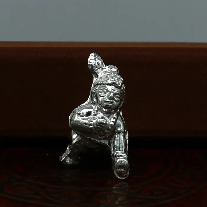 TRIBAL ORNAMENTS Necklaces Handmade design Indian idol little Krishna Ladu Gopal bala gopala small silver statue sculpture home temple puja art utensils su215