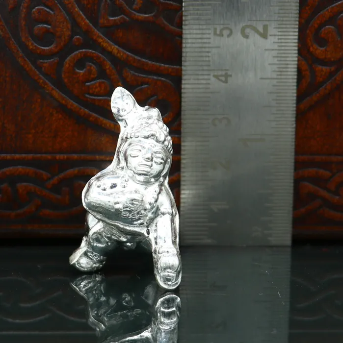 TRIBAL ORNAMENTS Necklaces Handmade design Indian idol little Krishna Ladu Gopal bala gopala small silver statue sculpture home temple puja art utensils su215