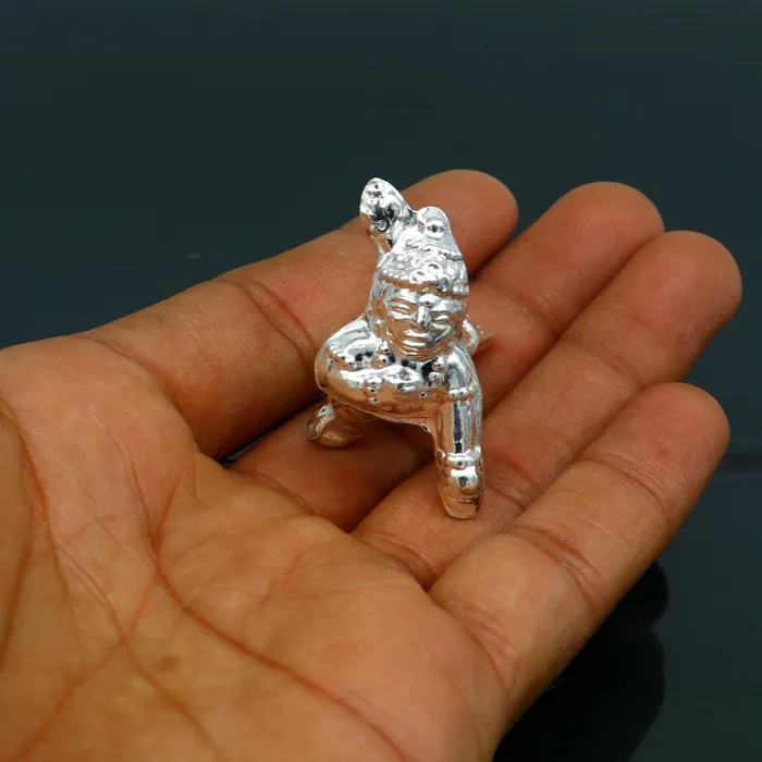 TRIBAL ORNAMENTS Necklaces Handmade design Indian idol little Krishna Ladu Gopal bala gopala small silver statue sculpture home temple puja art utensils su215