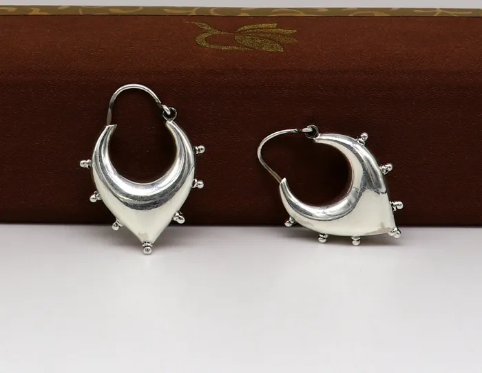 Vintage Design 925 sterling silver fabulous hoops earring tribal kundal earring from Rajasthan India best gifting unisex jewelry ear624 TRIBAL ORNAMENTS Earrings