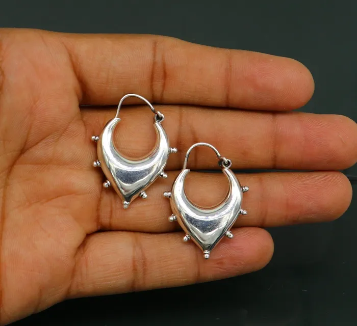 Vintage Design 925 sterling silver fabulous hoops earring tribal kundal earring from Rajasthan India best gifting unisex jewelry ear624 TRIBAL ORNAMENTS Earrings