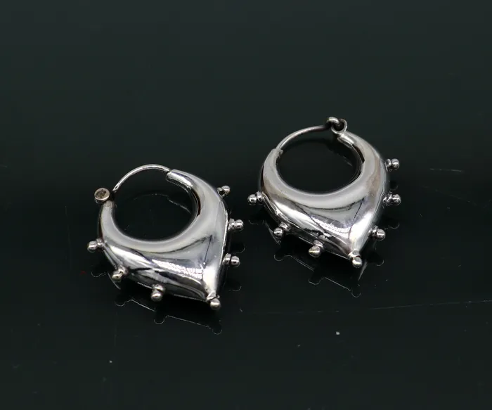 Vintage Design 925 sterling silver fabulous hoops earring tribal kundal earring from Rajasthan India best gifting unisex jewelry ear624 TRIBAL ORNAMENTS Earrings
