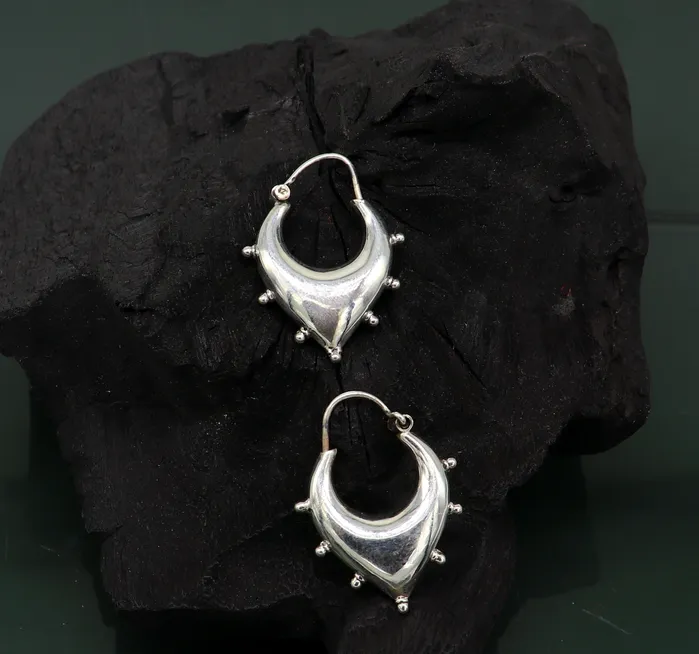 Vintage Design 925 sterling silver fabulous hoops earring tribal kundal earring from Rajasthan India best gifting unisex jewelry ear624 TRIBAL ORNAMENTS Earrings