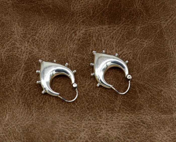Vintage Design 925 sterling silver fabulous hoops earring tribal kundal earring from Rajasthan India best gifting unisex jewelry ear624 TRIBAL ORNAMENTS Earrings