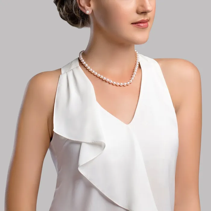 White Japanese Hanadama Akoya Pearl Necklace 7075mm spt Necklaces