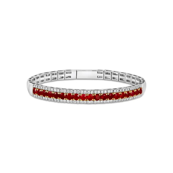 14K White and Yellow Gold Ruby and Diamond Wide Bracelet Meierotto Jewelers Bracelets 14K White and Yellow Gold Ruby and Diamond Wide Bracelet Meierotto Jewelers Bracelets