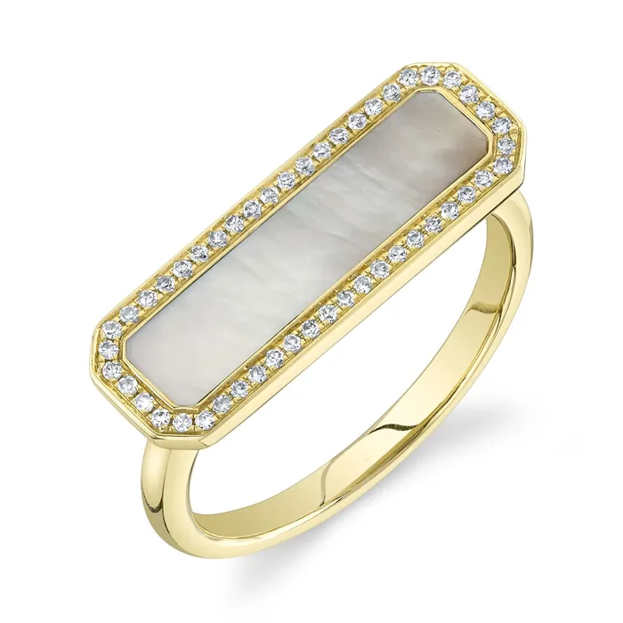 14K Yellow Gold East to West Mother of Pearl with Diamond Halo Ring Meierotto Jewelers Rings 14K Yellow Gold East to West Mother of Pearl with Diamond Halo Ring Meierotto Jewelers Rings