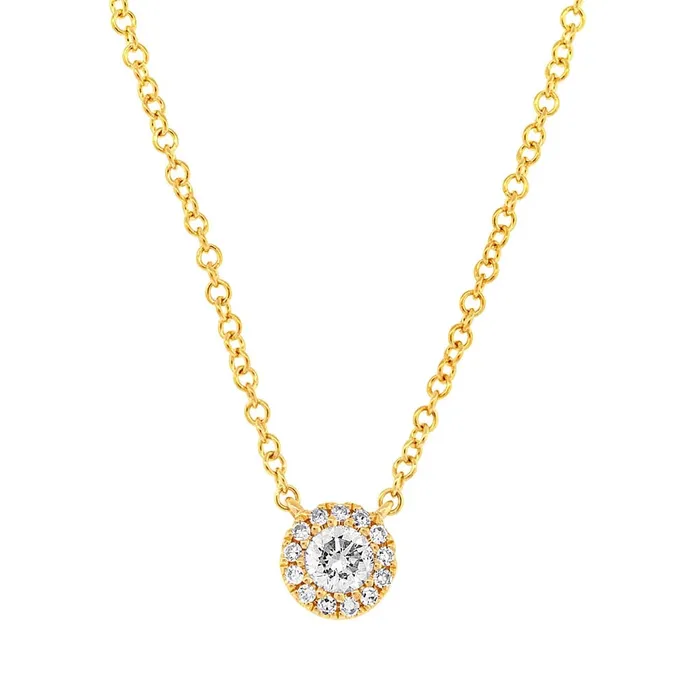 14K Yellow Gold Round Diamond Halo Necklace Meierotto Jewelers Necklaces