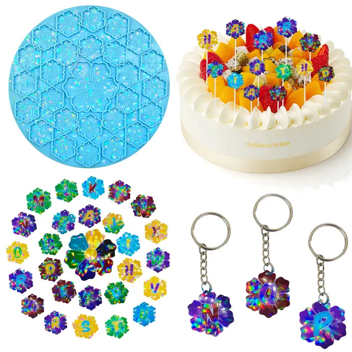 26 English Letters Flower Laser Keychain Earrings Decoration Resin Mold IntoResin Earrings