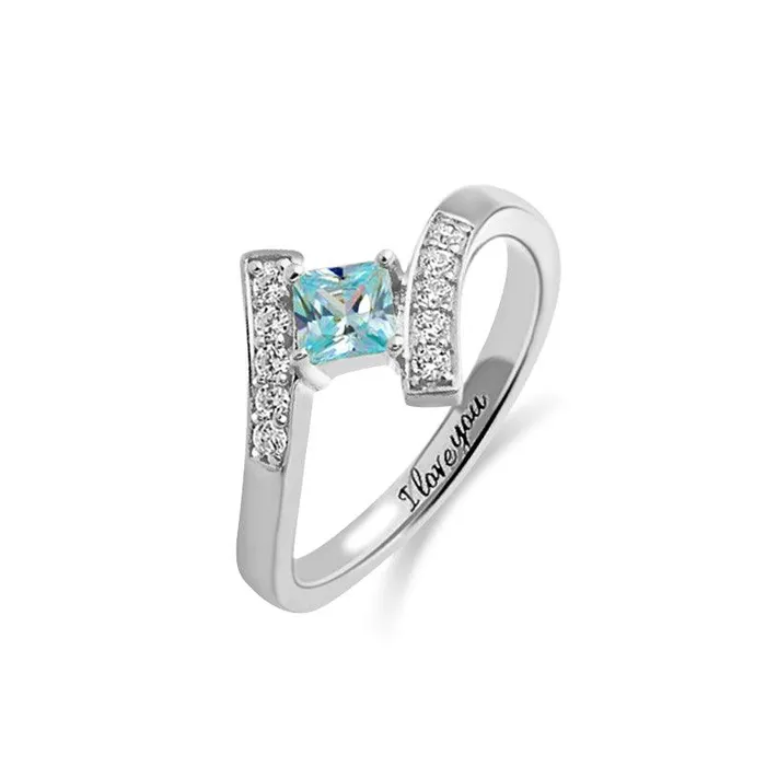 Belbren Rings Engraved Princesscut Birthstone Ring