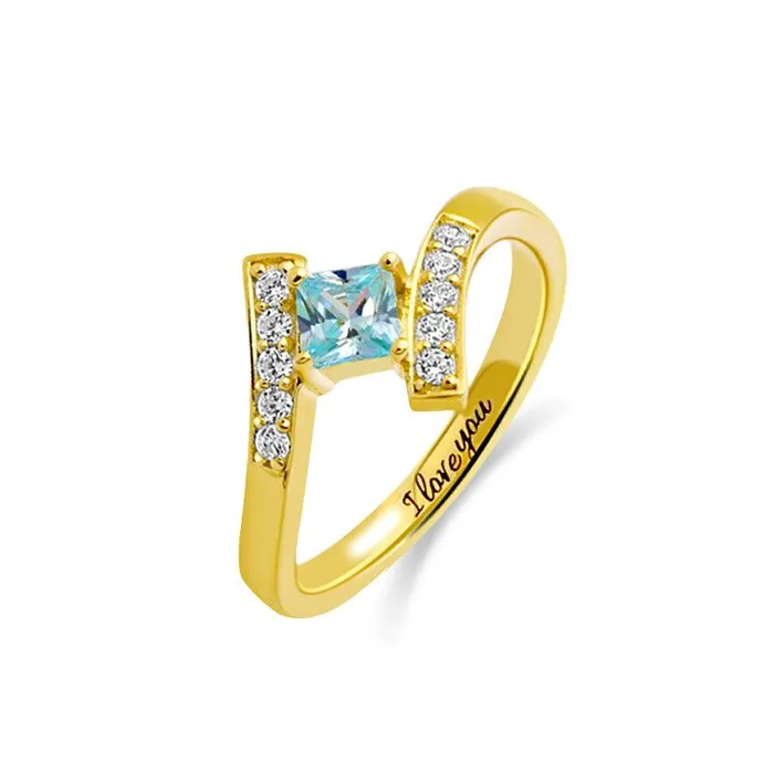 Belbren Rings Engraved Princesscut Birthstone Ring