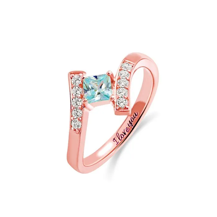Belbren Rings Engraved Princesscut Birthstone Ring