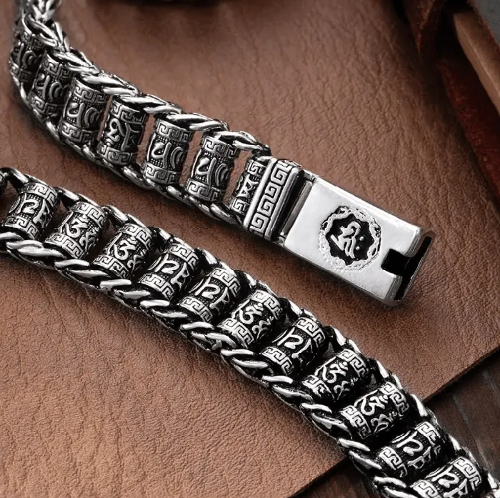 Bracelets Belbren Om Mani Padme Hum Tibetan Prayer Wheel Spinner Bracelet Alloy Adjustable Sizes