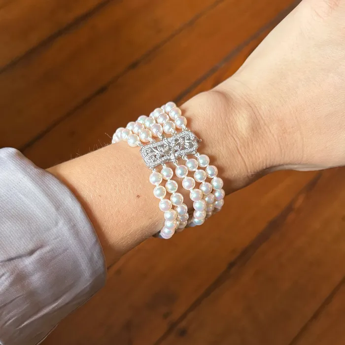 Bracelets Croghans FiveStrand Pearl Diamond Clasp 14K White Gold Bracelet