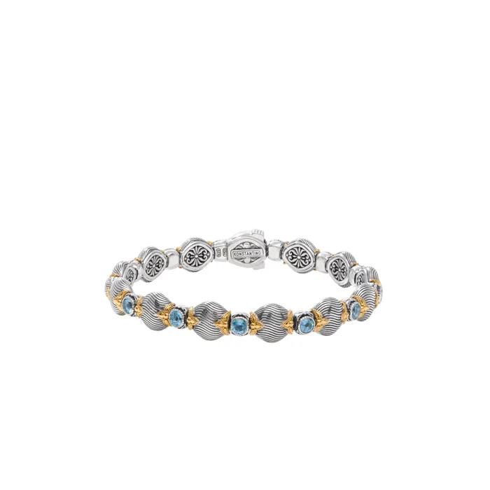 Bracelets Konstantino Konstantino Kyma Collection Sterling and Gold Refined Grace Sky Blue Topaz Bracelet Bracelets Konstantino Konstantino Kyma Collection Sterling and Gold Refined Grace Sky Blue Topaz Bracelet