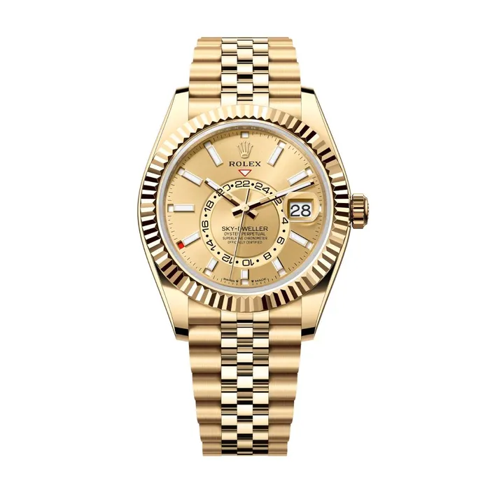 Bracelets Rolex Rolex SkyDweller 42mm Ref 3369380004 Champagne Stick Dial 18K Yellow Gold Jubilee Bracelet Watch Bracelets Rolex Rolex SkyDweller 42mm Ref 3369380004 Champagne Stick Dial 18K Yellow Gold Jubilee Bracelet Watch