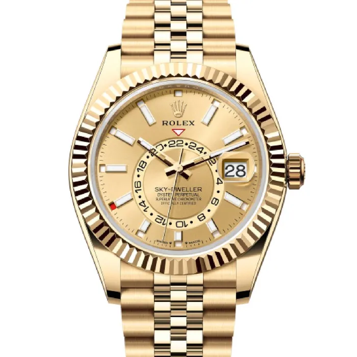 Bracelets Rolex Rolex SkyDweller 42mm Ref 3369380004 Champagne Stick Dial 18K Yellow Gold Jubilee Bracelet Watch